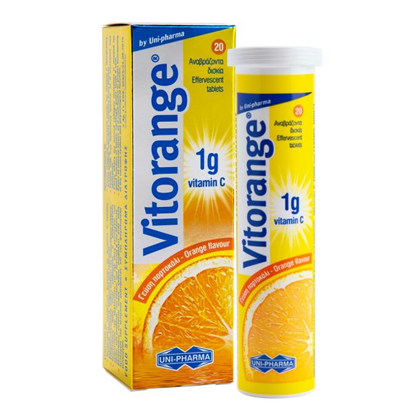 Συμπλήρωμα Διατροφής Vitorange Tube Αναβράζοντα Δισκία 1g με Βιταμίνη C από την UNI-PHARMA.